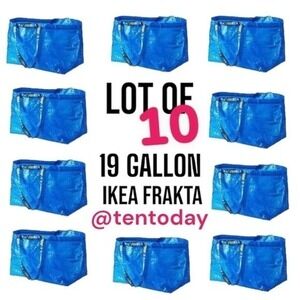 NEW Lot of Ten 10 Frakta Large 19 Gallon Blue IKEA Tote Carrying Storage Bags